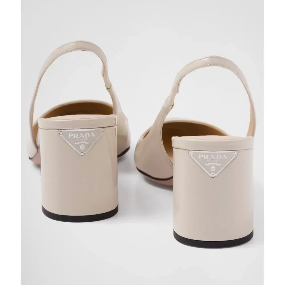 Prada Triangle Logo Patent Leather Slingback Pumps Ivory 40 - Picture 11 of 15